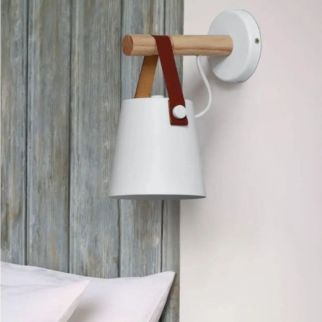 Applique Murale LED Moderne Nordique en Fer, Bois et Cuir