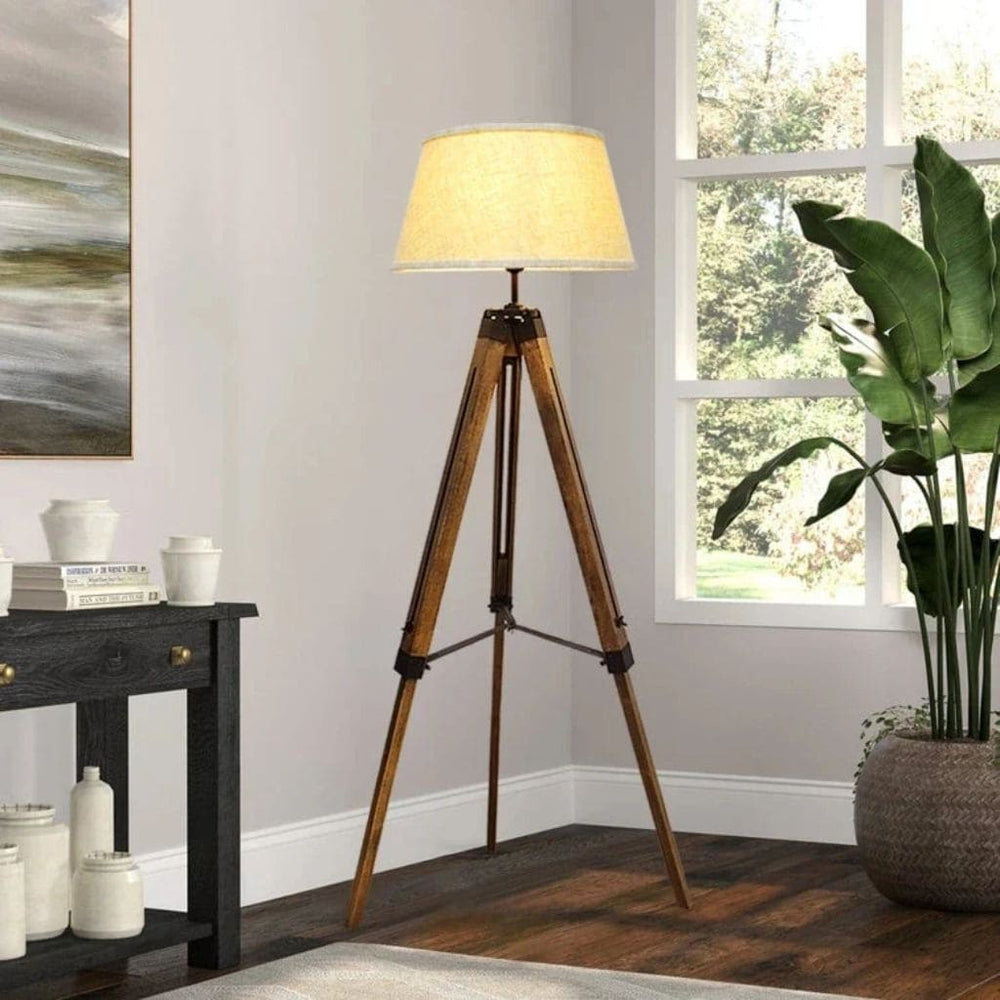 Lampadaire Tripode LED Bois Vintage