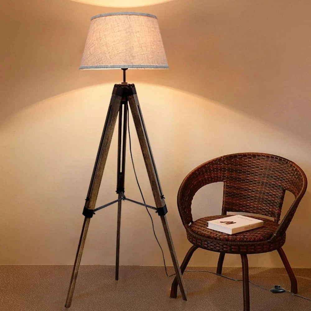 Lampadaire Tripode LED Bois Vintage