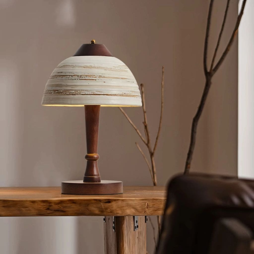 Lampe Japonaise en Bois Massif et Céramique