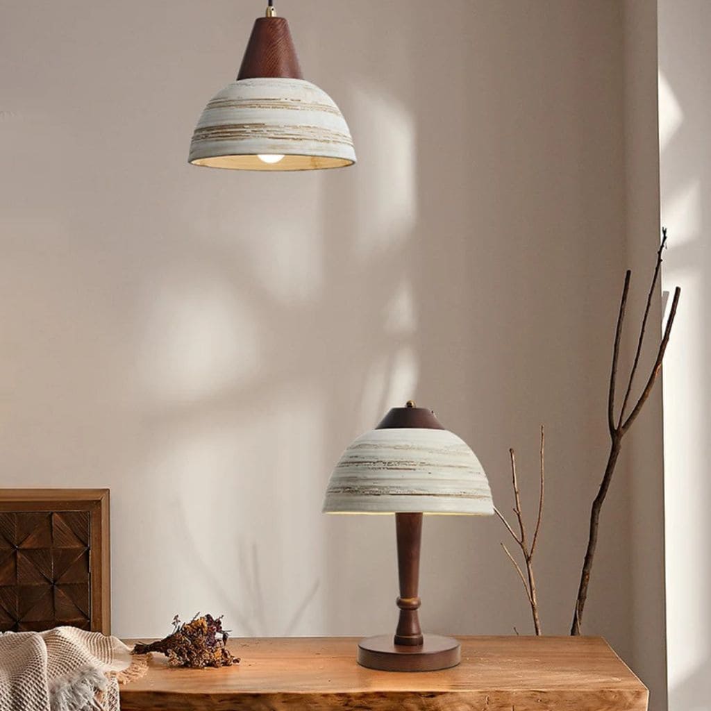 Lampe Japonaise en Bois Massif et Céramique