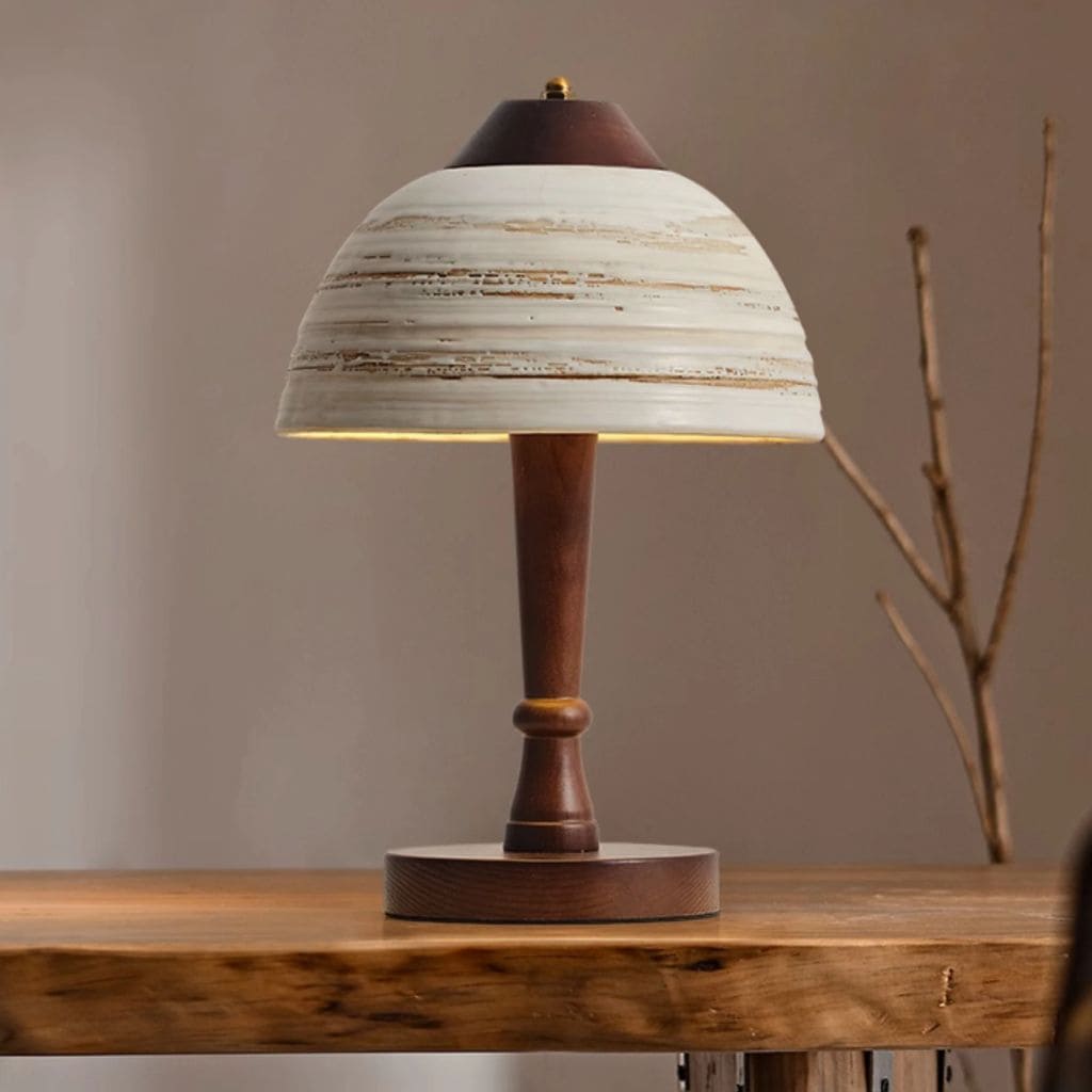 Lampe Japonaise en Bois Massif et Céramique