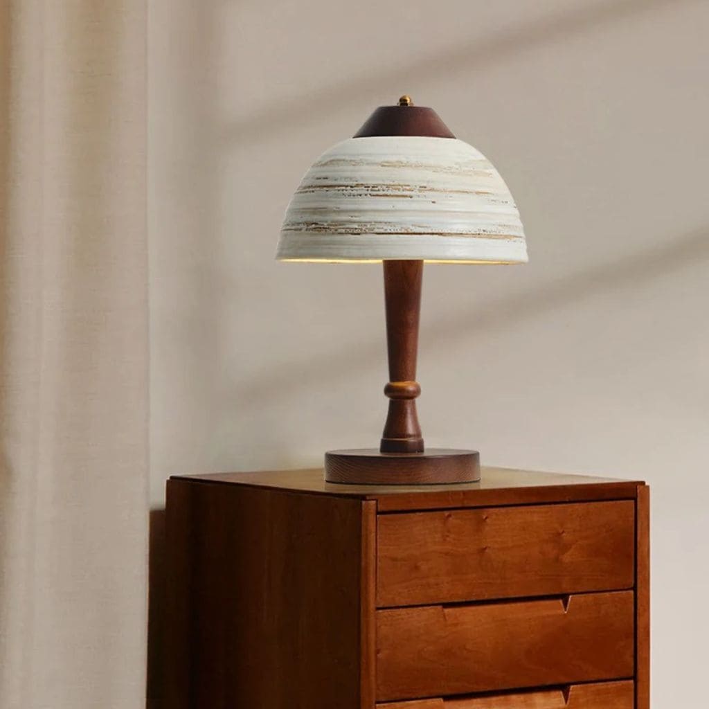 Lampe Japonaise en Bois Massif et Céramique