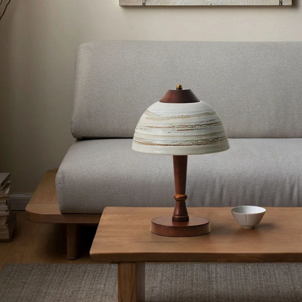 Lampe Japonaise en Bois Massif et Céramique