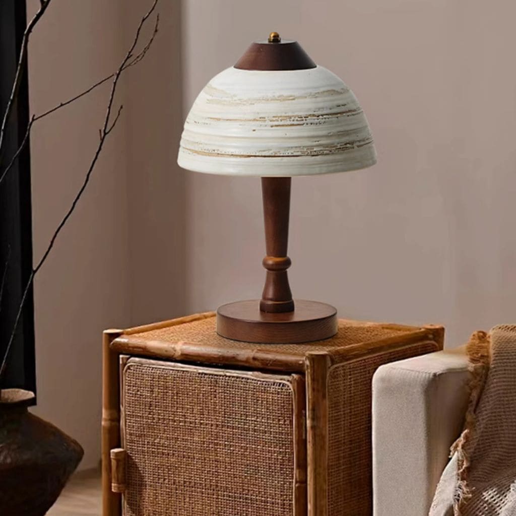 Lampe Japonaise en Bois Massif et Céramique