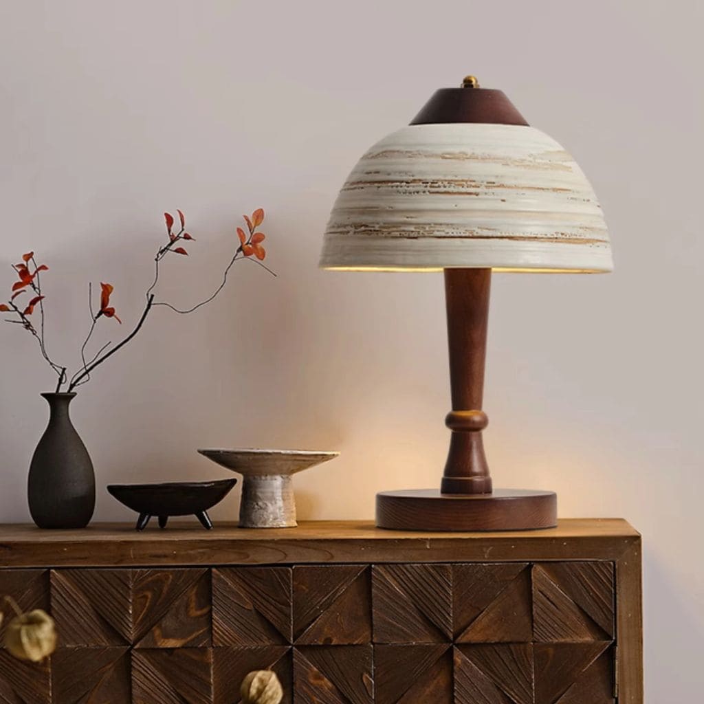 Lampe Japonaise en Bois Massif et Céramique