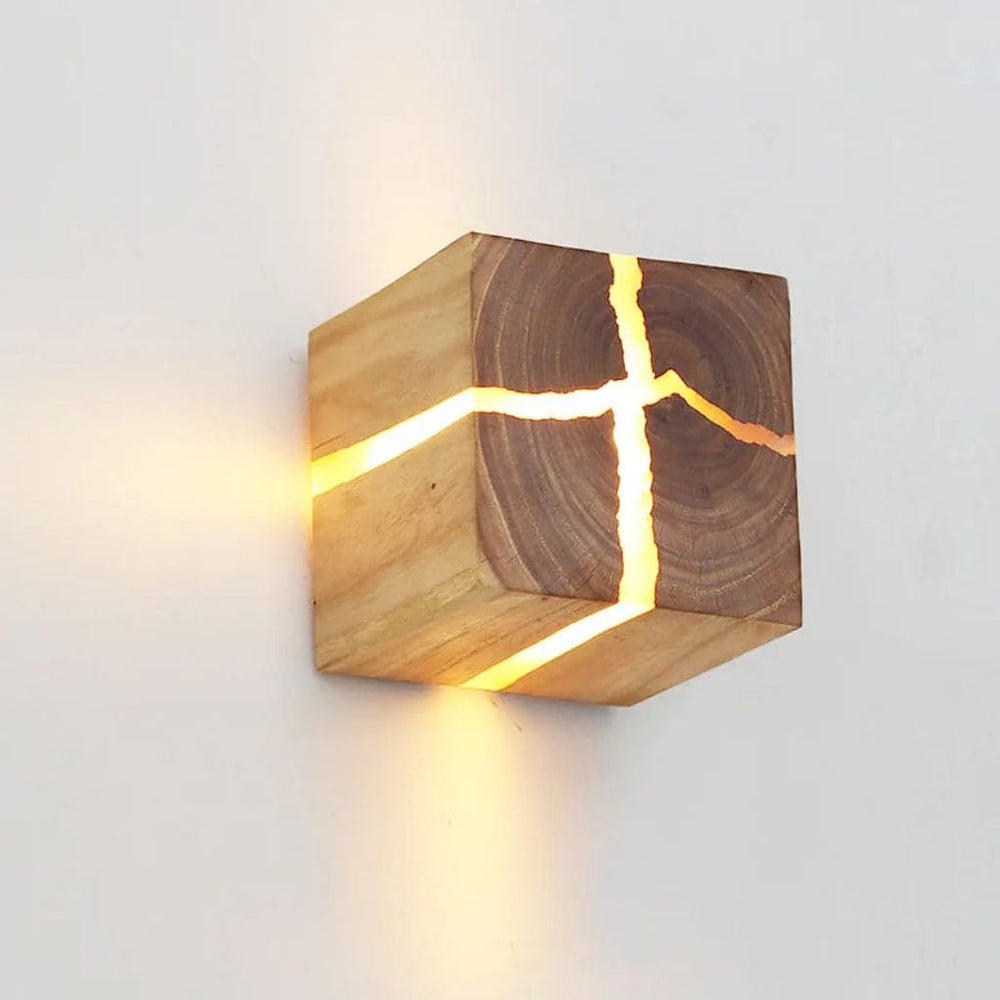 Lampe Murale Cube en Résine et Bois