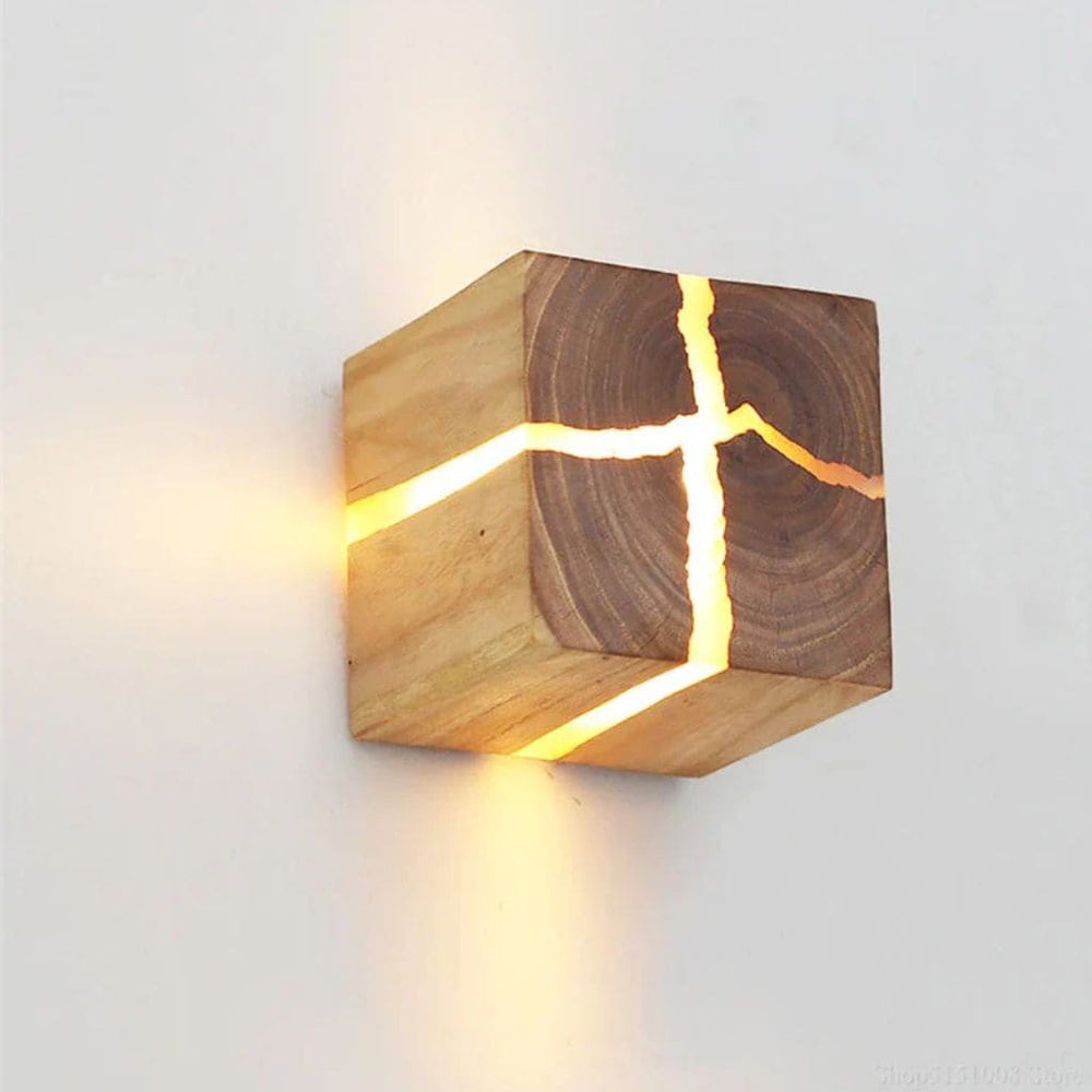 Lampe Murale Cube en Résine et Bois