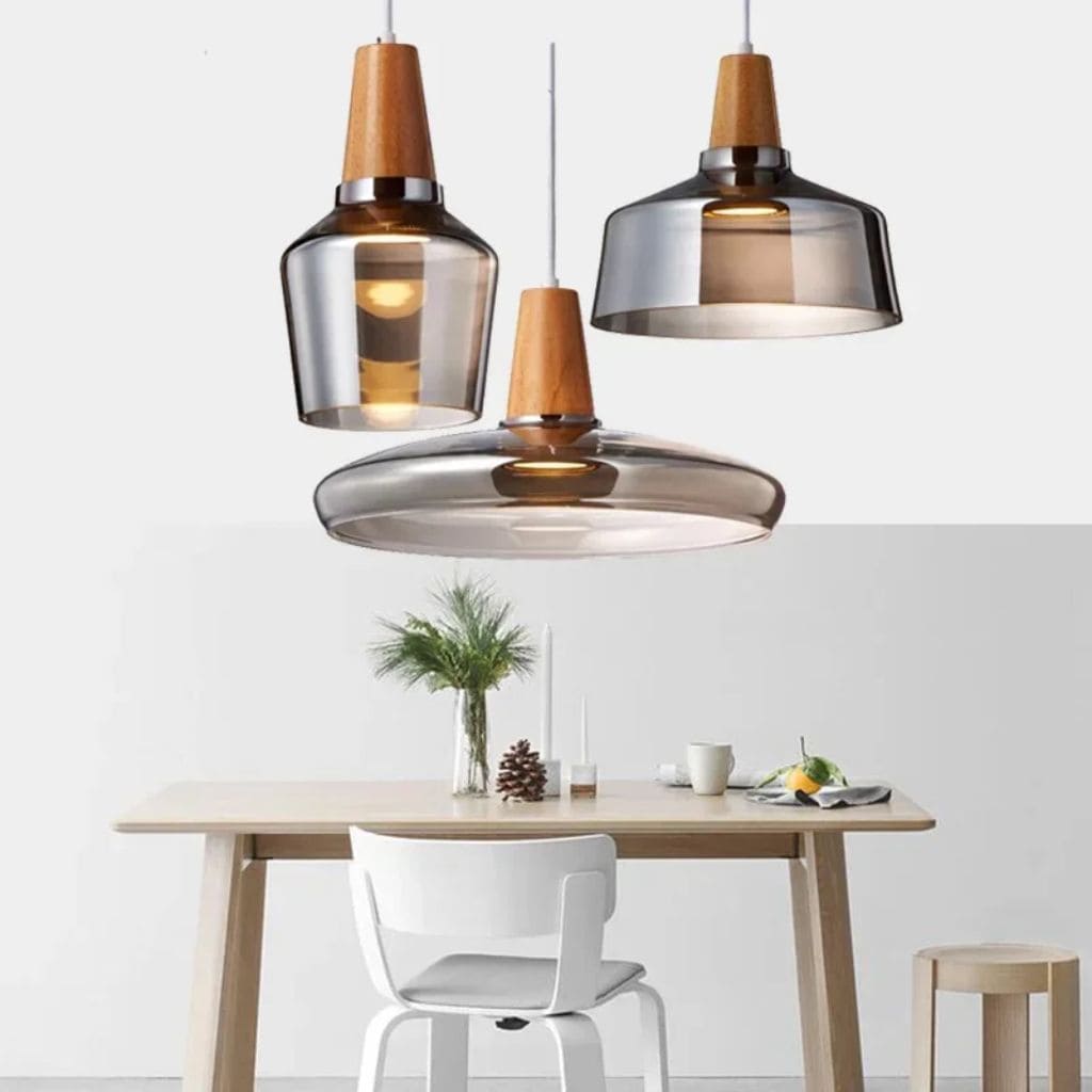 Lampe Suspendue Scandinave en Verre et Bois