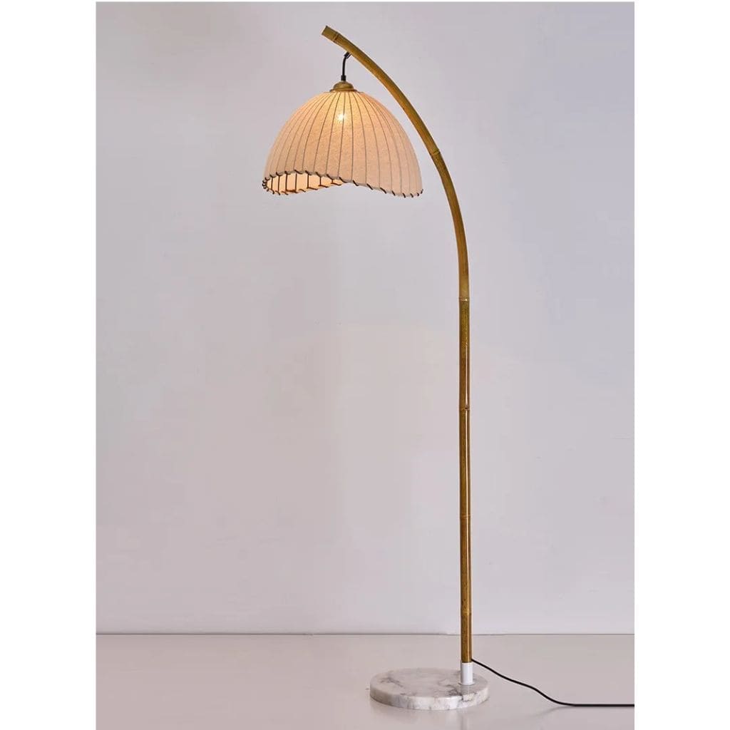 Lampe de Sol en Bambou avec Abat-Jours en Toile