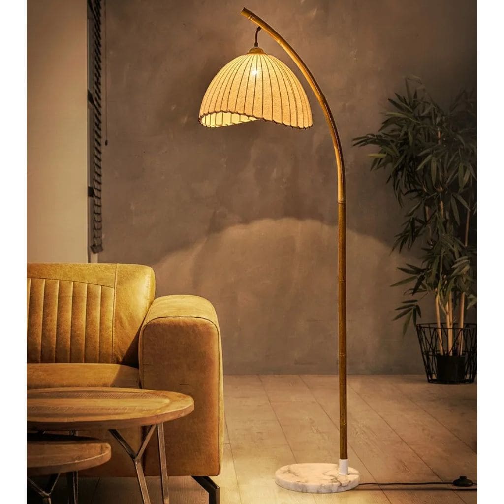 Lampe de Sol en Bambou avec Abat-Jours en Toile