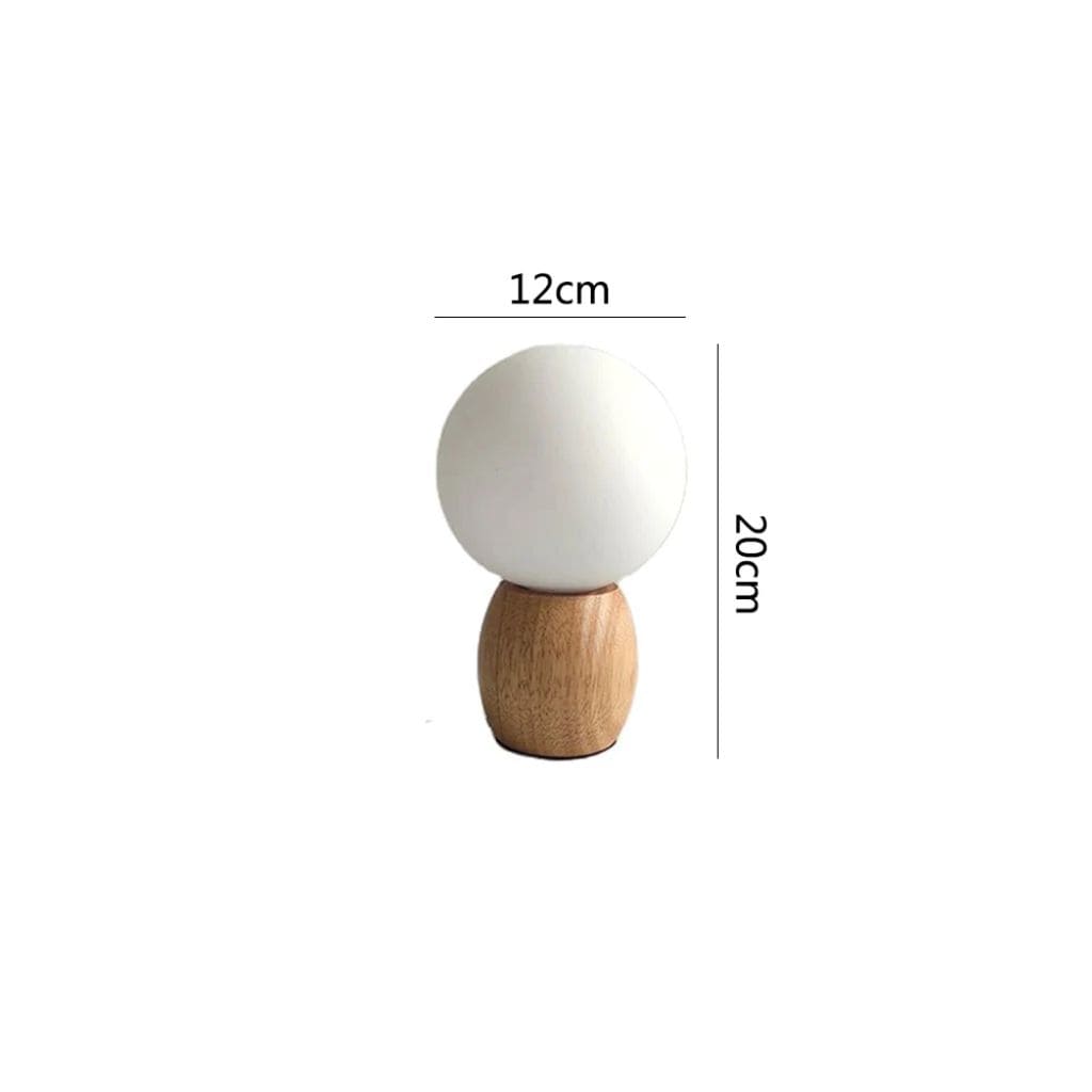 Lampe de Table Nordique en Bois avec Boule en Verre Blanc Lait