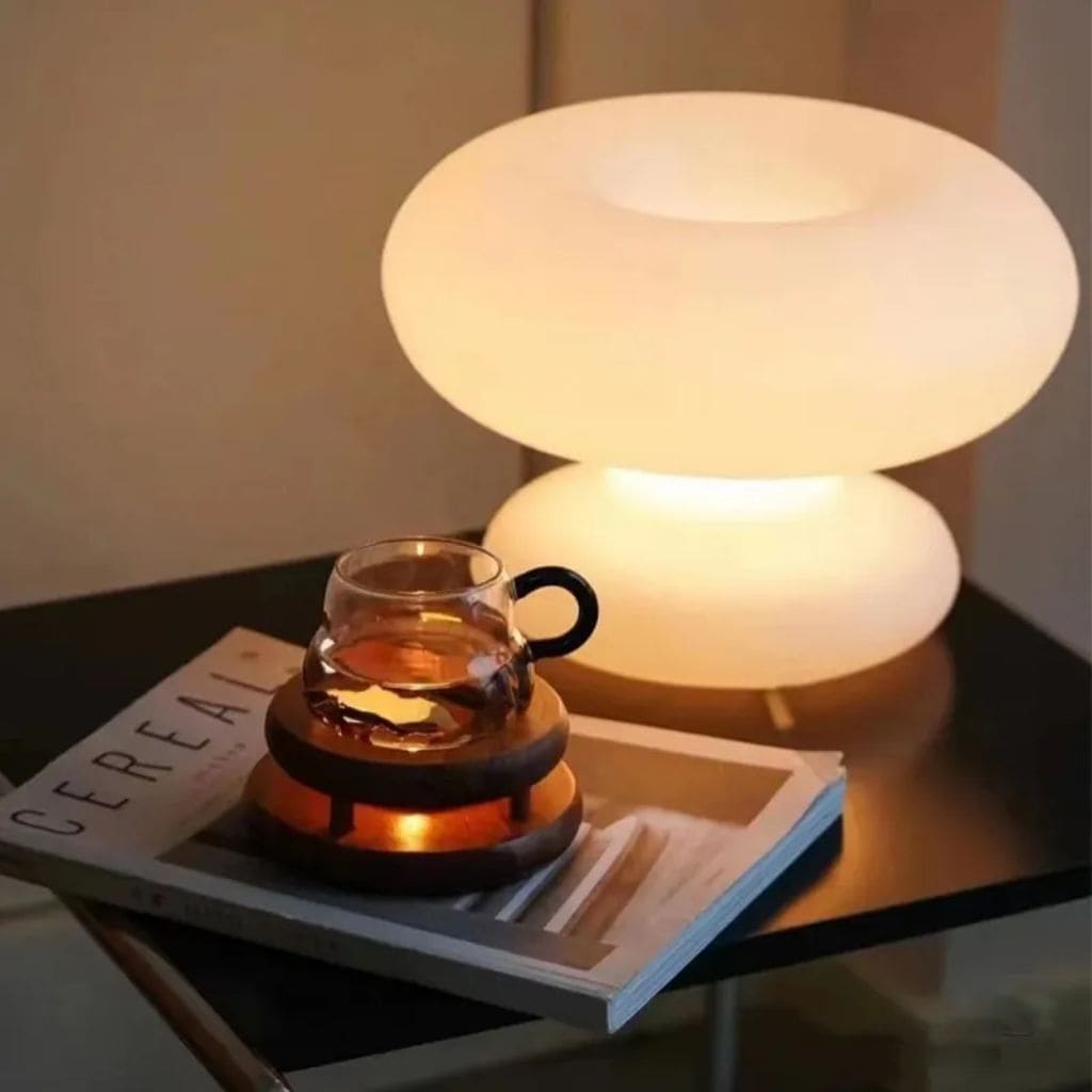 Lampe de Table en Cercle de Verre Blanc