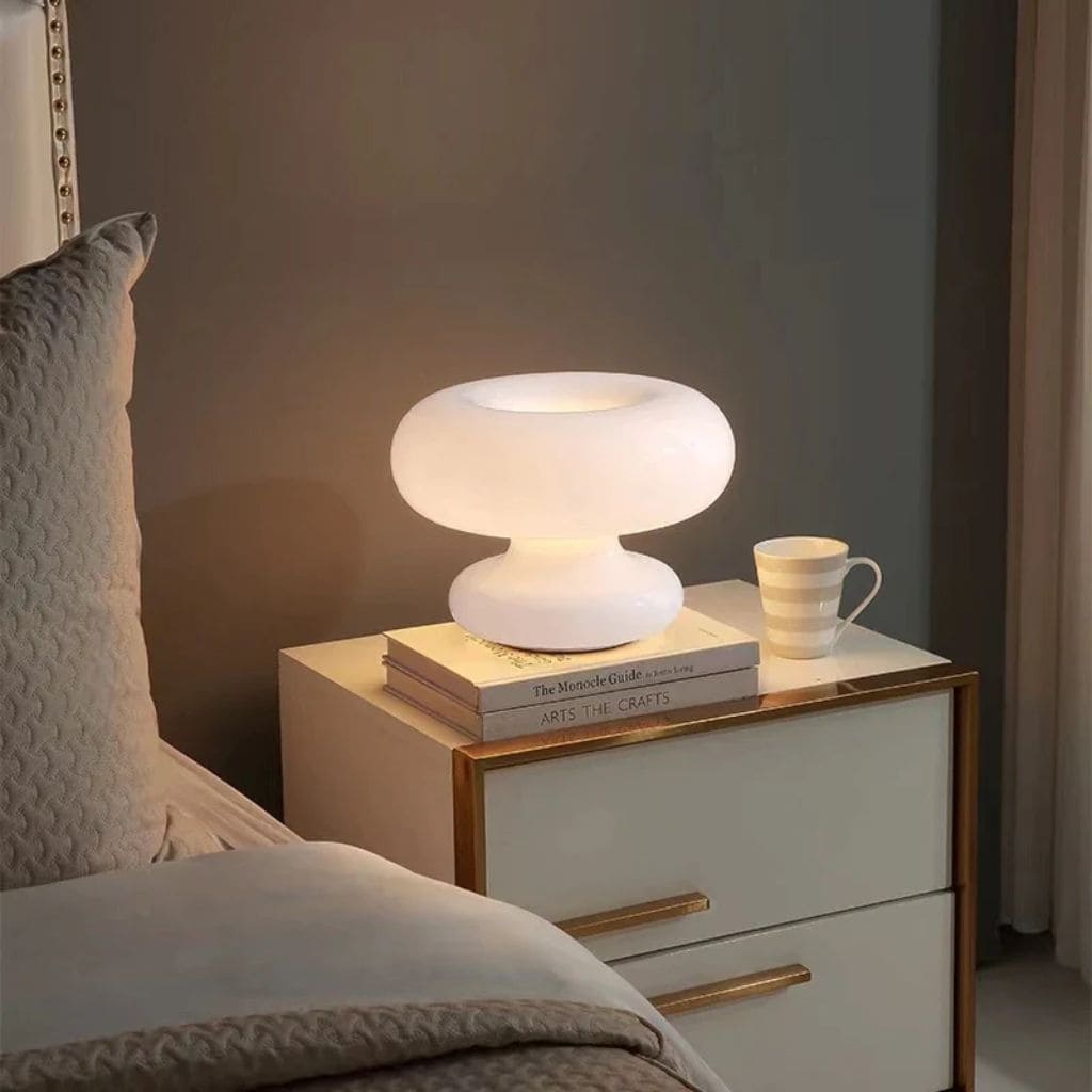 Lampe de Table en Cercle de Verre Blanc