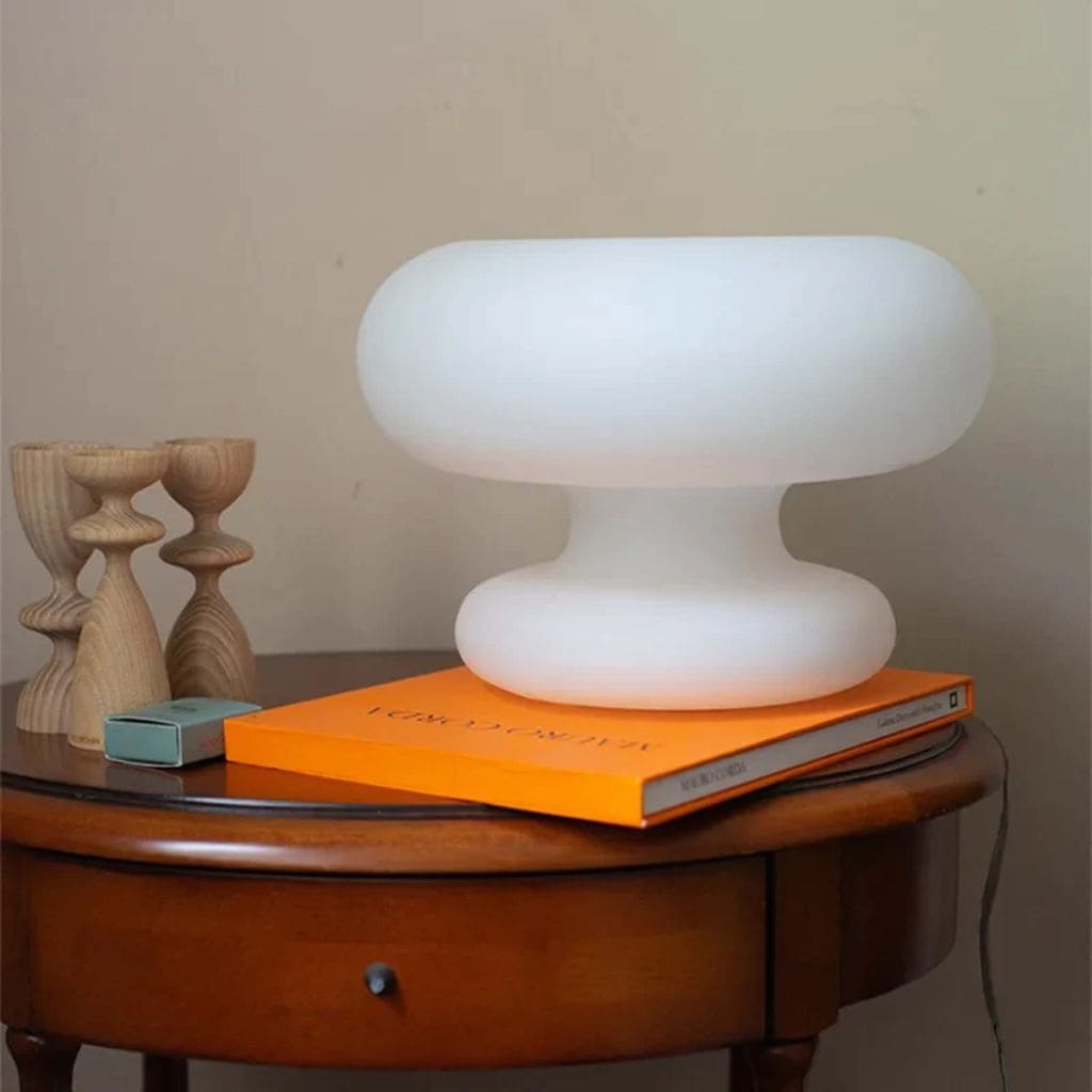 Lampe de Table en Cercle de Verre Blanc