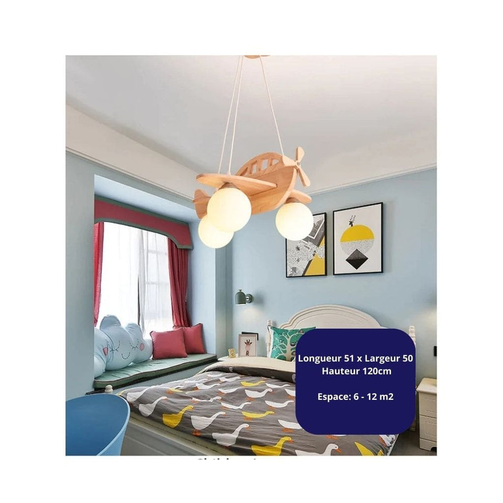 Lustre Avion en Bois pour Enfant