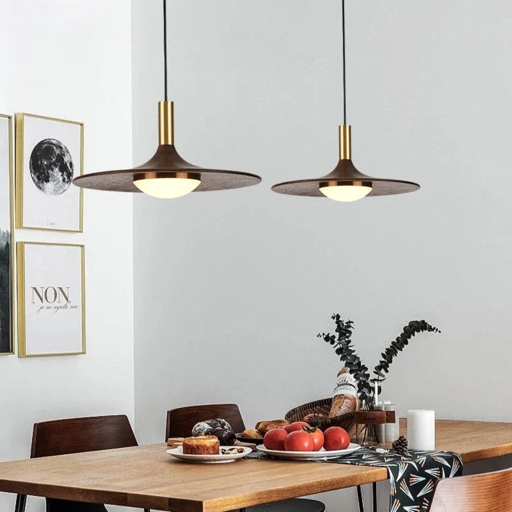 Lustre LED en Bois Massif de Noyer